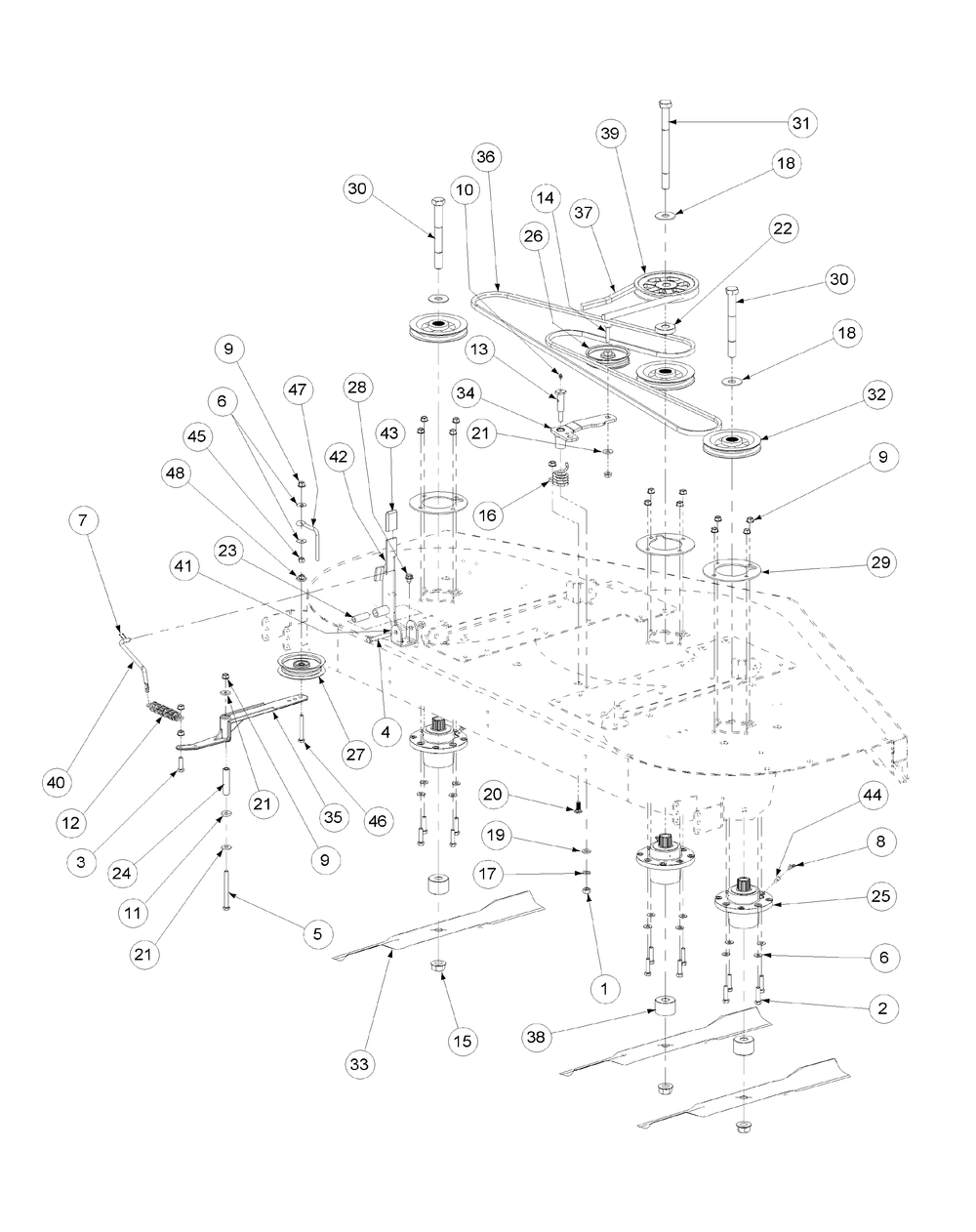 Fabricated Deck Spindle Assembly 72-Inch Diagram and Parts List for M72-KW LC-53BB5GFZ750-29HP-DFI-OHV-LC Cub Cadet Lawn Tractor